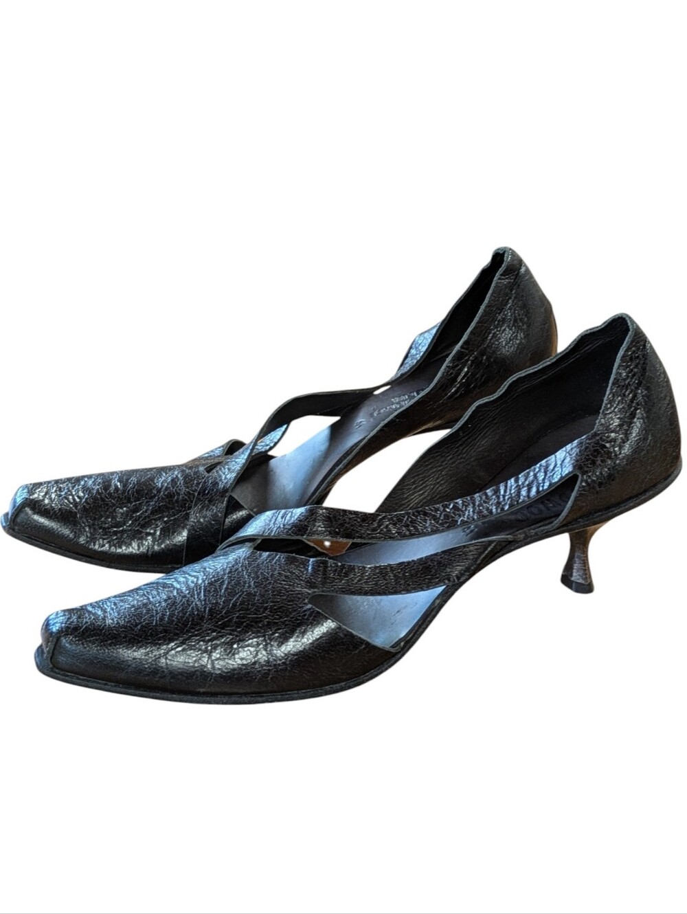 CYDWOQ Vintage Black Kitten Heel Leather Pumps Size 41